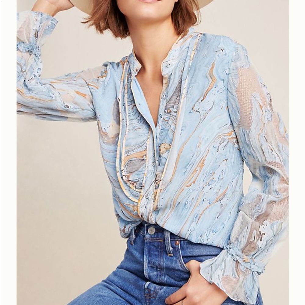 Anthropologie Portia Marbled Peasant Blouse